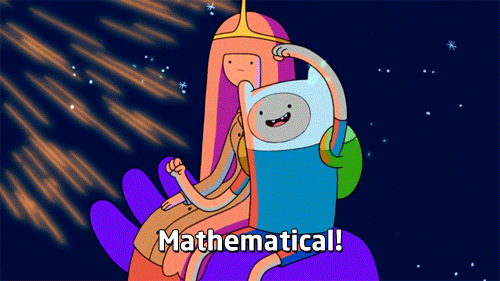 Excited Adventure Time characters with caption 'Mathematical!'