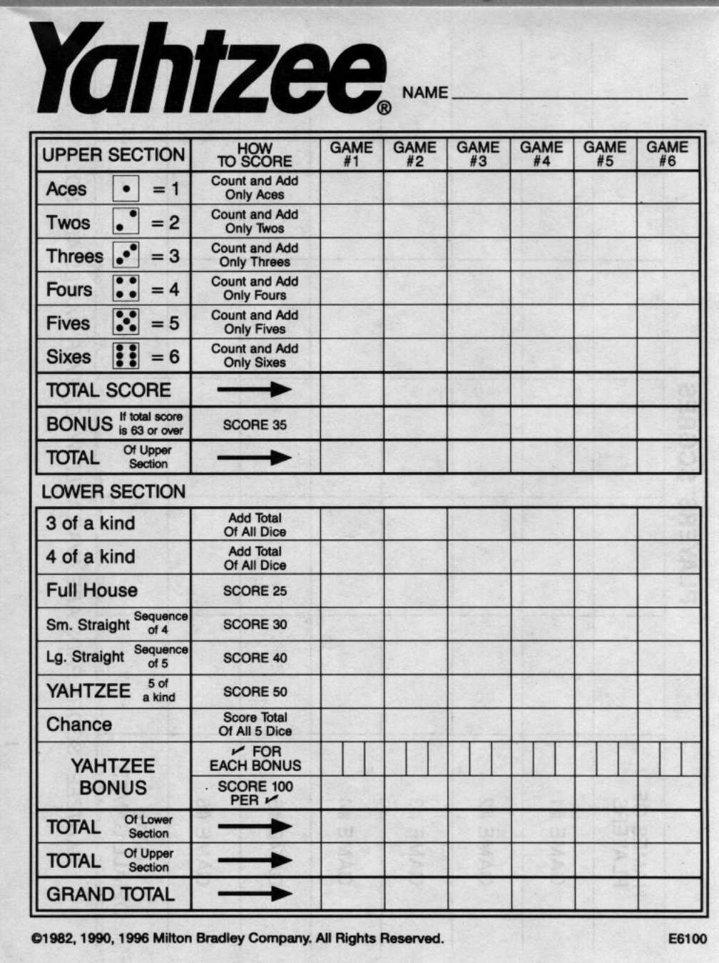 Yahtzee Probability Chart