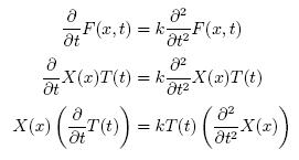 \frac{\partial}{\partial t}F(x,t)=k\frac{\partial^2}{\partial t^2}F(x,t)