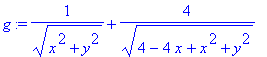 g := 1/(sqrt(x^2+y^2))+4/(4-4*x+x^2+y^2)^(1/2)