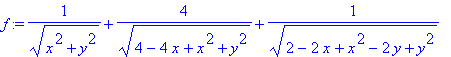 f := 1/(sqrt(x^2+y^2))+4/(4-4*x+x^2+y^2)^(1/2)+1/(s...