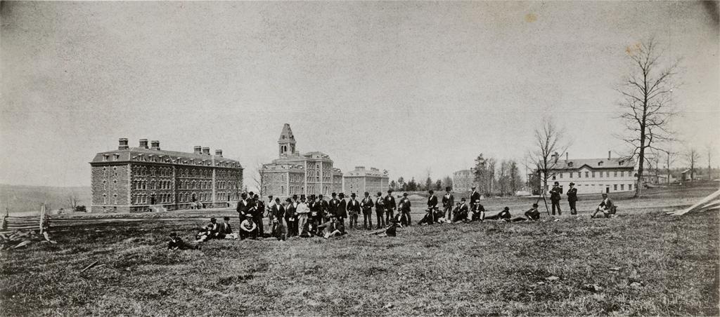 The Conrell Campus with students and faculty, 1870
