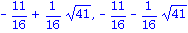 -11/16+1/16*41^(1/2), -11/16-1/16*41^(1/2)
